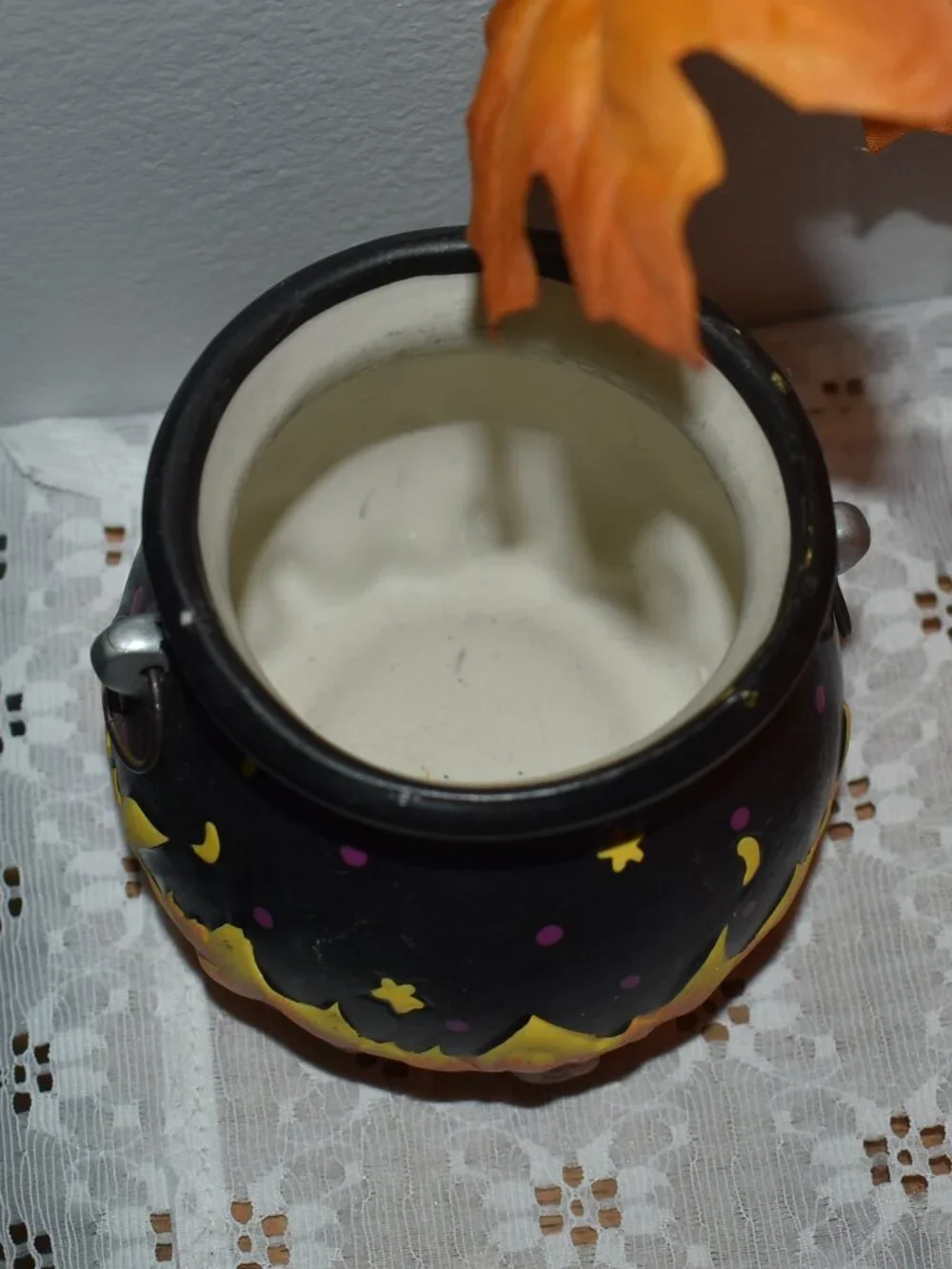 Vintage Ceramic Stars Moon Witch Cauldron Candle Holder Fall Halloween Decor